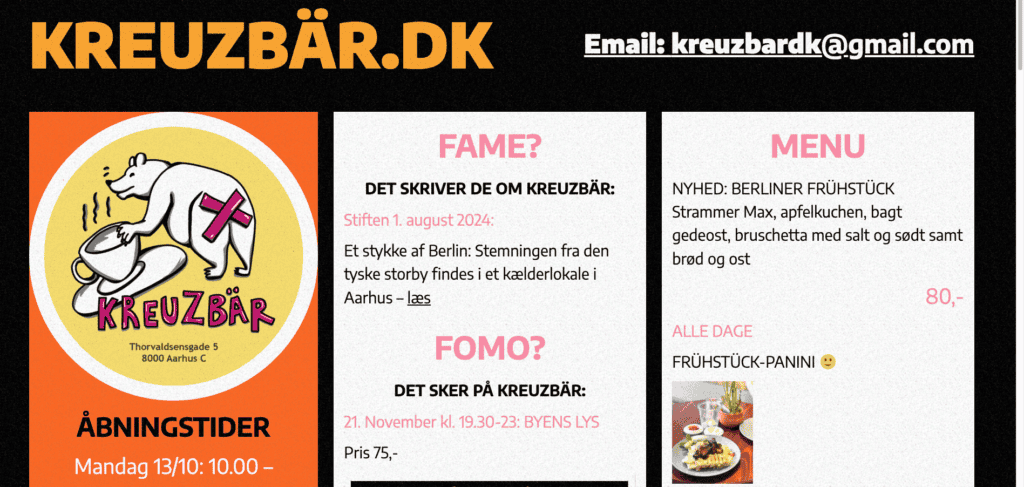 Screenshot fra det nuværende site kreuzbär.dk