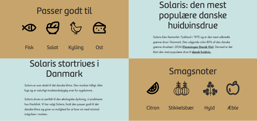 Eksempel på grid-layout på Havblink-vinbeskrivelse